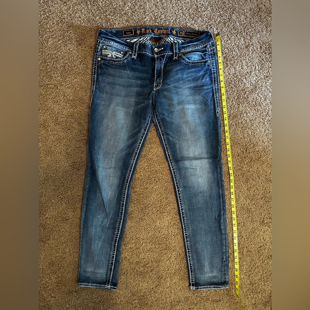 Rock Revival Blue Skinny Jeans with Distressed Detailing